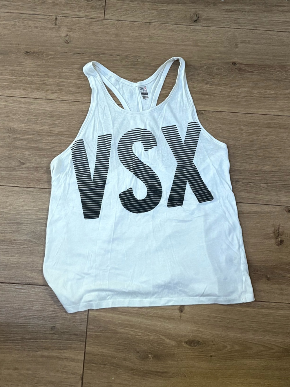 VSX White Racerback Tank with Black 'VSX' Graphic